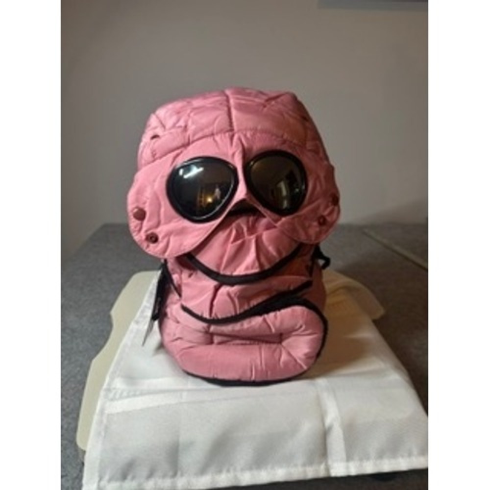 Pink Quilted Puffer Trapper Hat with Goggles and Face Mask Faux Fur Lined